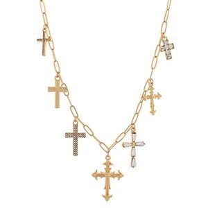 Pave 7 Cross Multi Charm Necklace